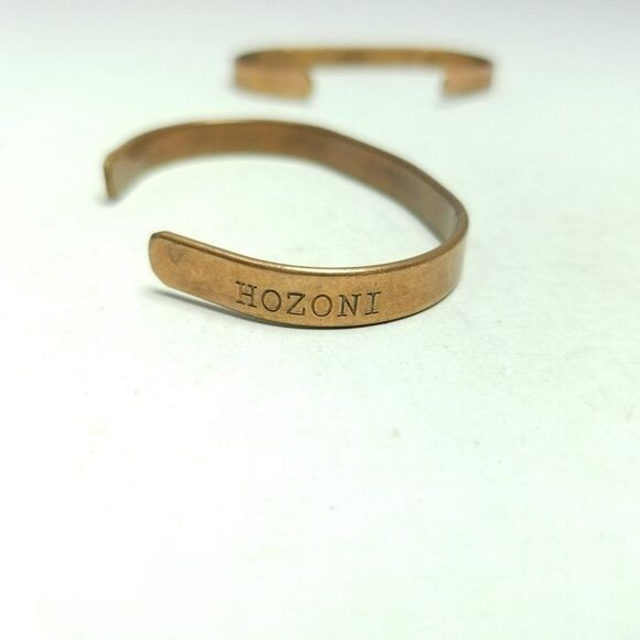 Vintage Hozoni Solid Copper Plain Cuff Bracelet Set of 2, Minimal Stacking - Picture 3 of 6